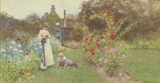 Tom James Lloyd, R.W.S. - Playmates in a summer garden