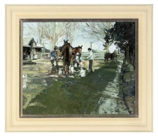 Tom John Coates, N.E.A.C., R.P., R.W.S. - Early morning wash, Keenland stables; and Study for leading out Keenland