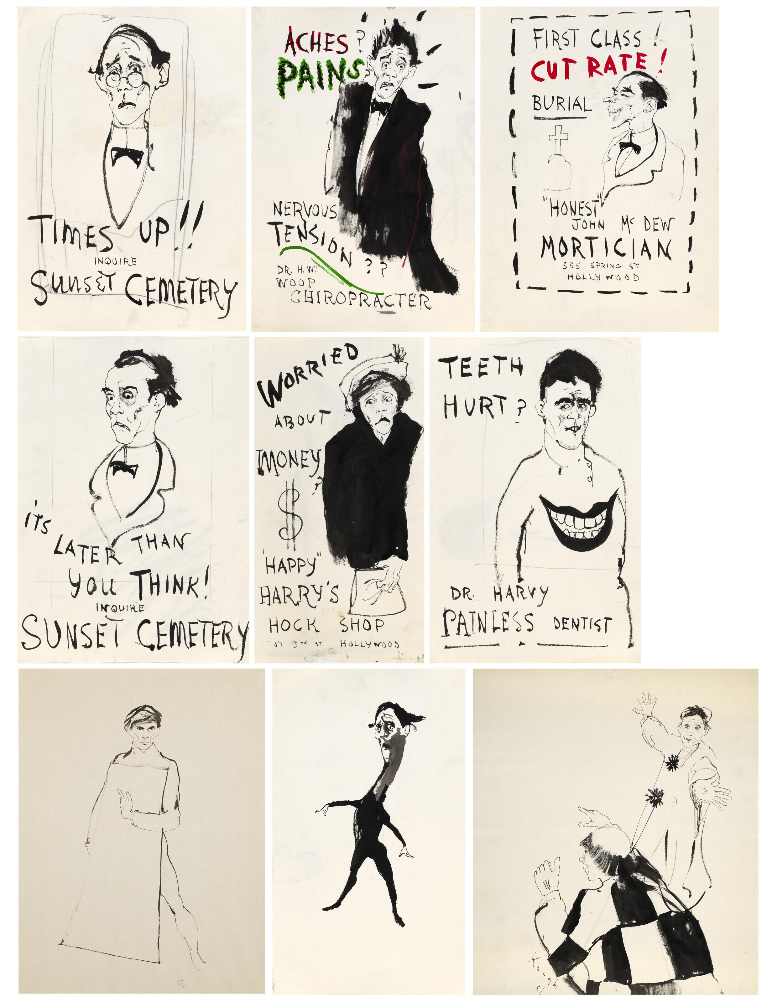 Tom Keogh - Affiches d\'humour noir (i à vii) et Études diverses (viii à ix)