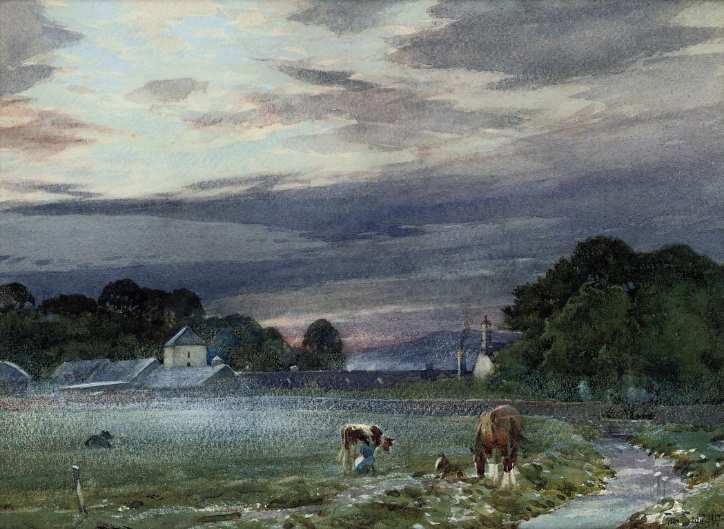 Tom Scott - View of Philiphaugh Farm, Selkirk at dawn