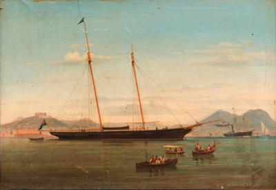 Tomasso De Simone - A schooner yacht of the Royal Northern Yacht Club lying at anchor in Naples Bay