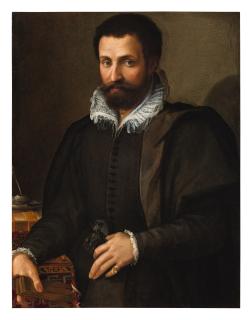 Tommaso D\'Antonio Manzuoli - Portrait Of A Gentleman, Three-Quarters, His Arm Resting On A Writing Table