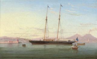 Tommaso de Simone - A British racing schooner lying off Naples