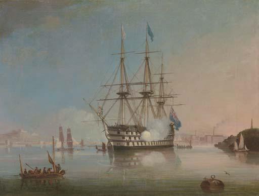 Tommaso de Simone - A royal three decker announcing its arrival off a Mediterranean port