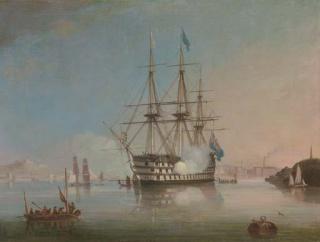 Tommaso de Simone - A royal three decker announcing its arrival off a Mediterranean port
