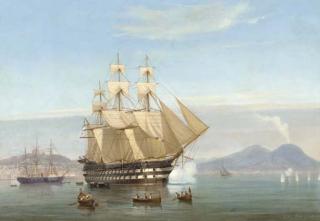 Tommaso De Simone - H.M.S. Exmouth signalling her arrival at Naples