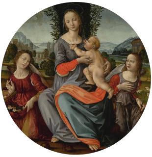 Tommaso Di Credi - The Madonna And Child In A Landscape, With Angels