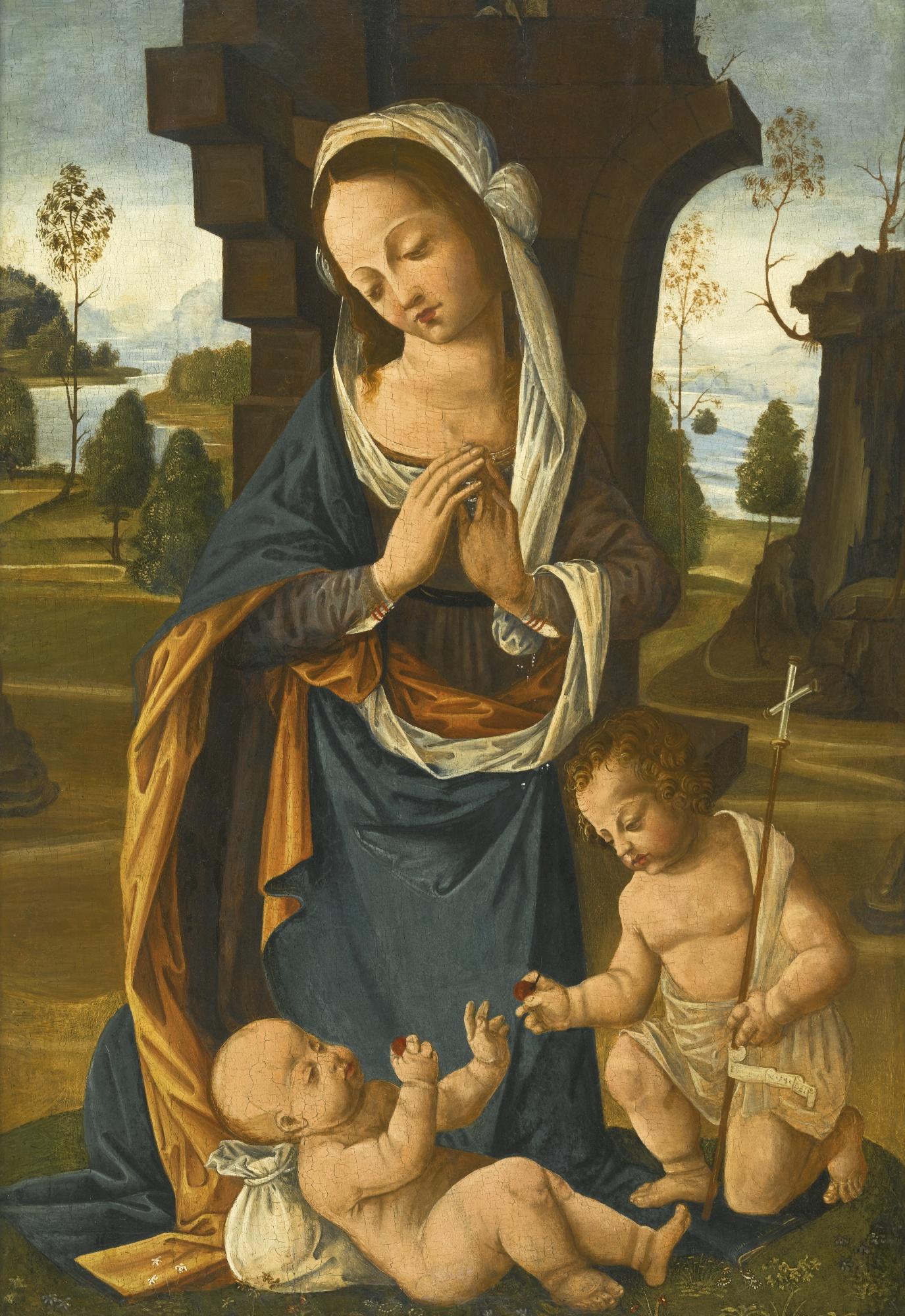 Tommaso Di Credi - The Madonna And Child With Saint John The Baptist, In A River Landscape