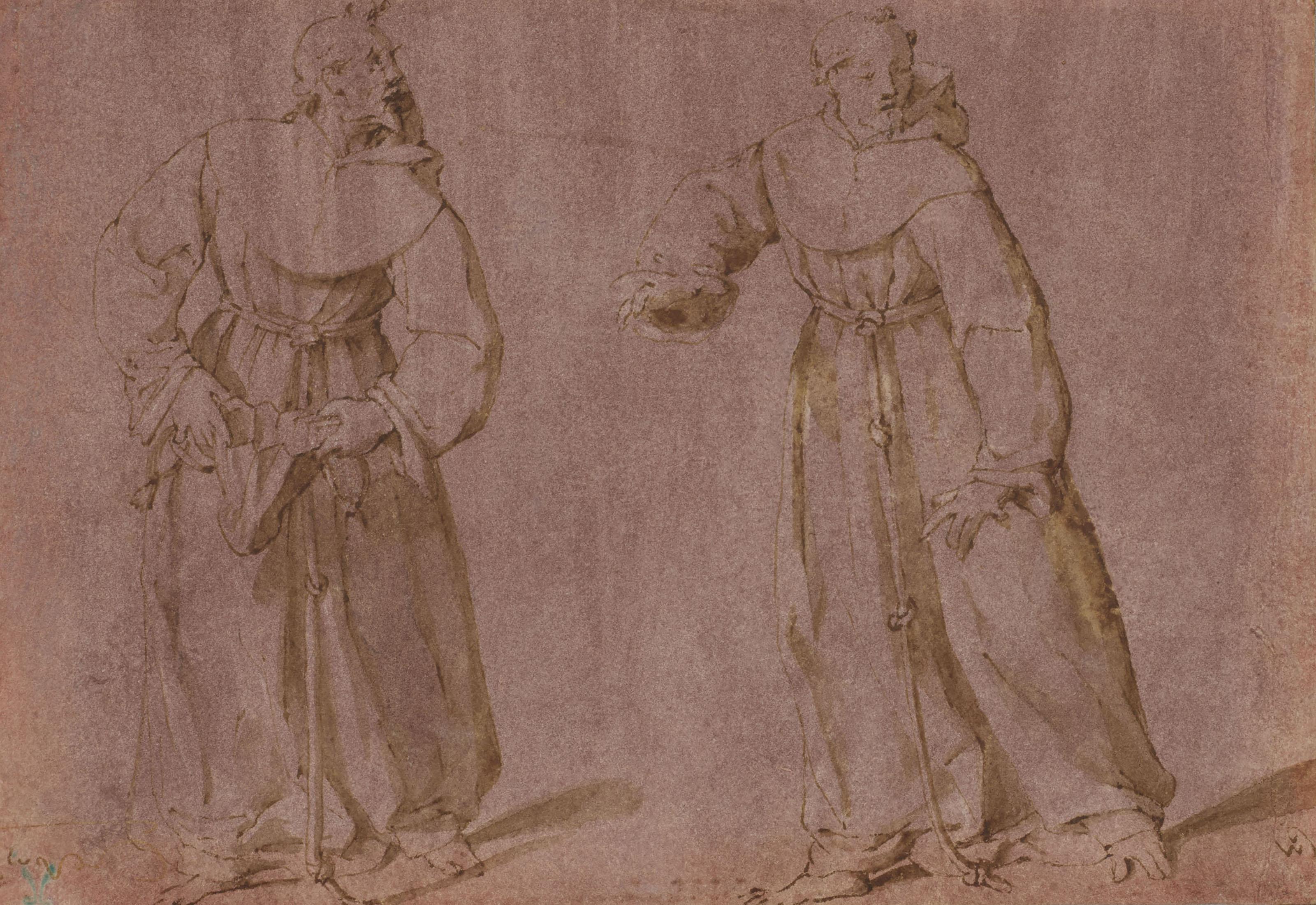 Tommaso Manzuoli, Dit Maso Da San Friano - Deux moines debout (recto et verso)