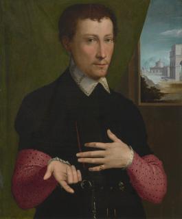 Tommaso Manzuoli - Portrait of a gentleman, half-length, with a landscape beyond