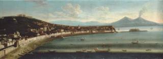 Tommaso Ruiz - The Bay of Naples, from the West, with the Chiaia, San Martino, Capodimonte, Castel dell\'Ovo and with Vesuvius beyond