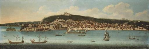 Tommaso Ruiz - The Bay Of Naples Looking Towards The Vomero With The Castel Dell\'Ovo, The Lanterna Del Molo, The Castel Nuovo And The Maschio Angioino