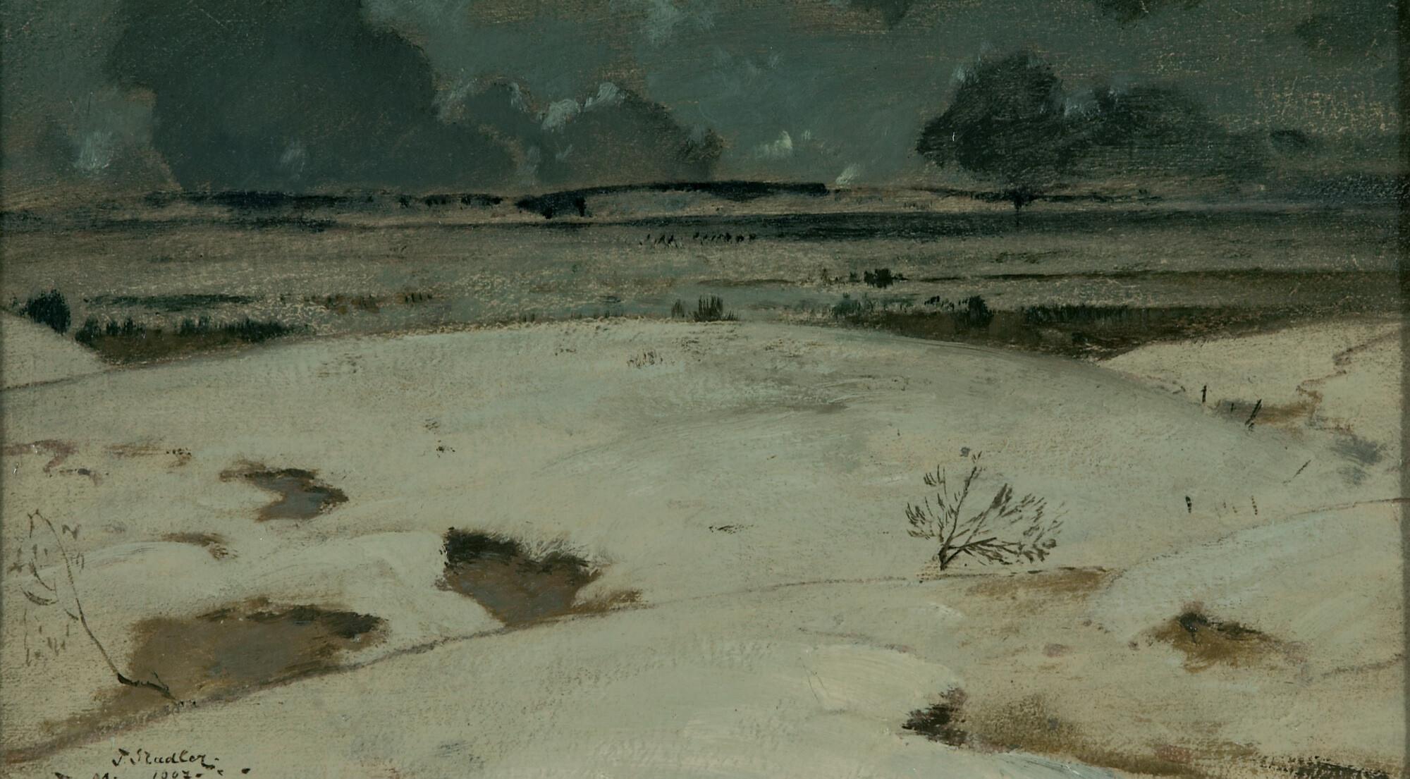 Toni von Stadler - Winterlandschaft unter grauem Himmel.