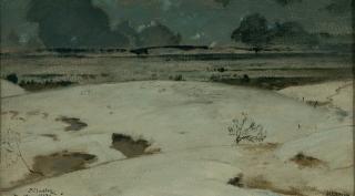 Toni von Stadler - Winterlandschaft unter grauem Himmel.