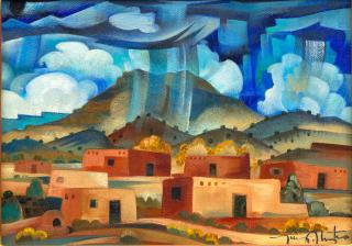 Tony Abeyta - untitled (pueblo scene with rain showers)