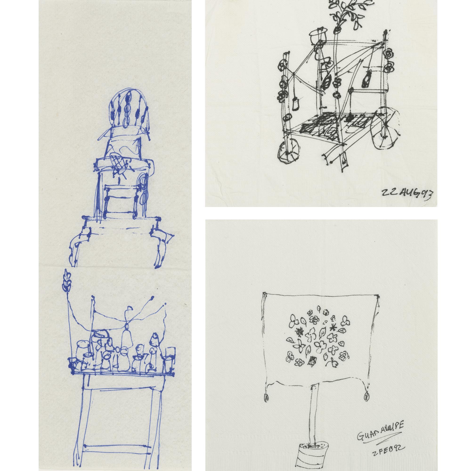 Tony Feher - Guadalupe And Untitled (Group Of 3 Sketches)