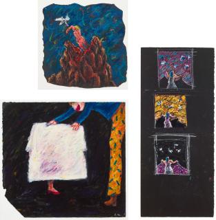 Tony Wong - A. Woman And Bird On Mountain B. Magician C. Untitled (Triptych)