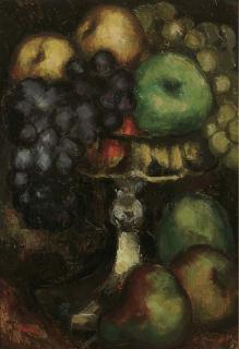 Toon Kelder - A still life with apples, grapes and pears