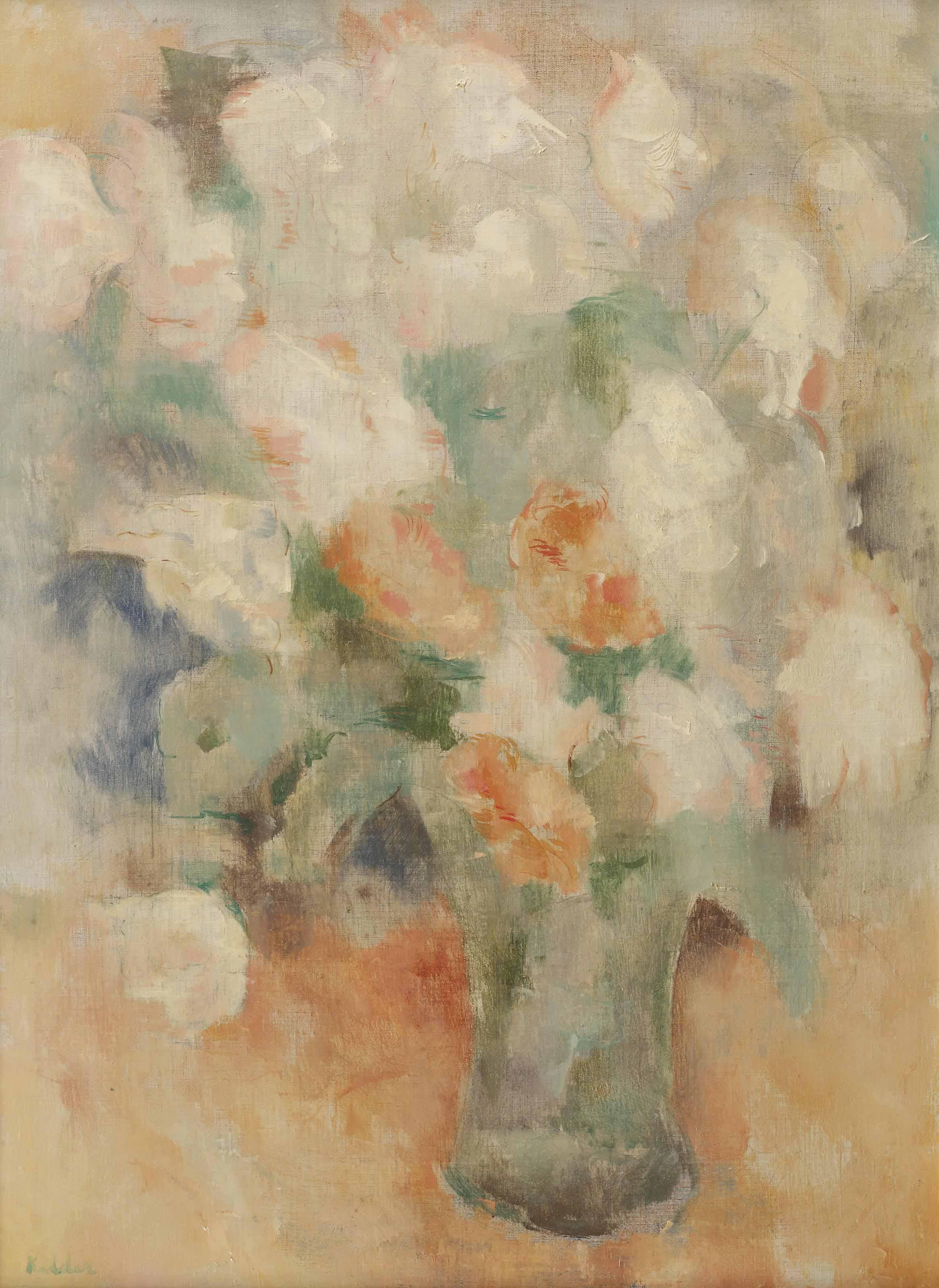 Toon Kelder - A still life with pink and white flowers