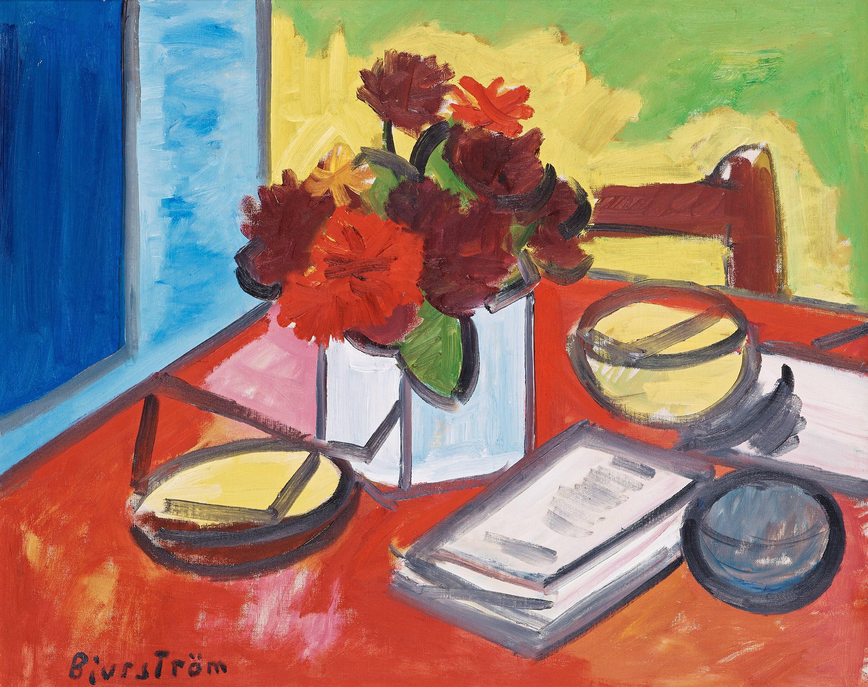Tor Bjurström - Still life with book and flowers