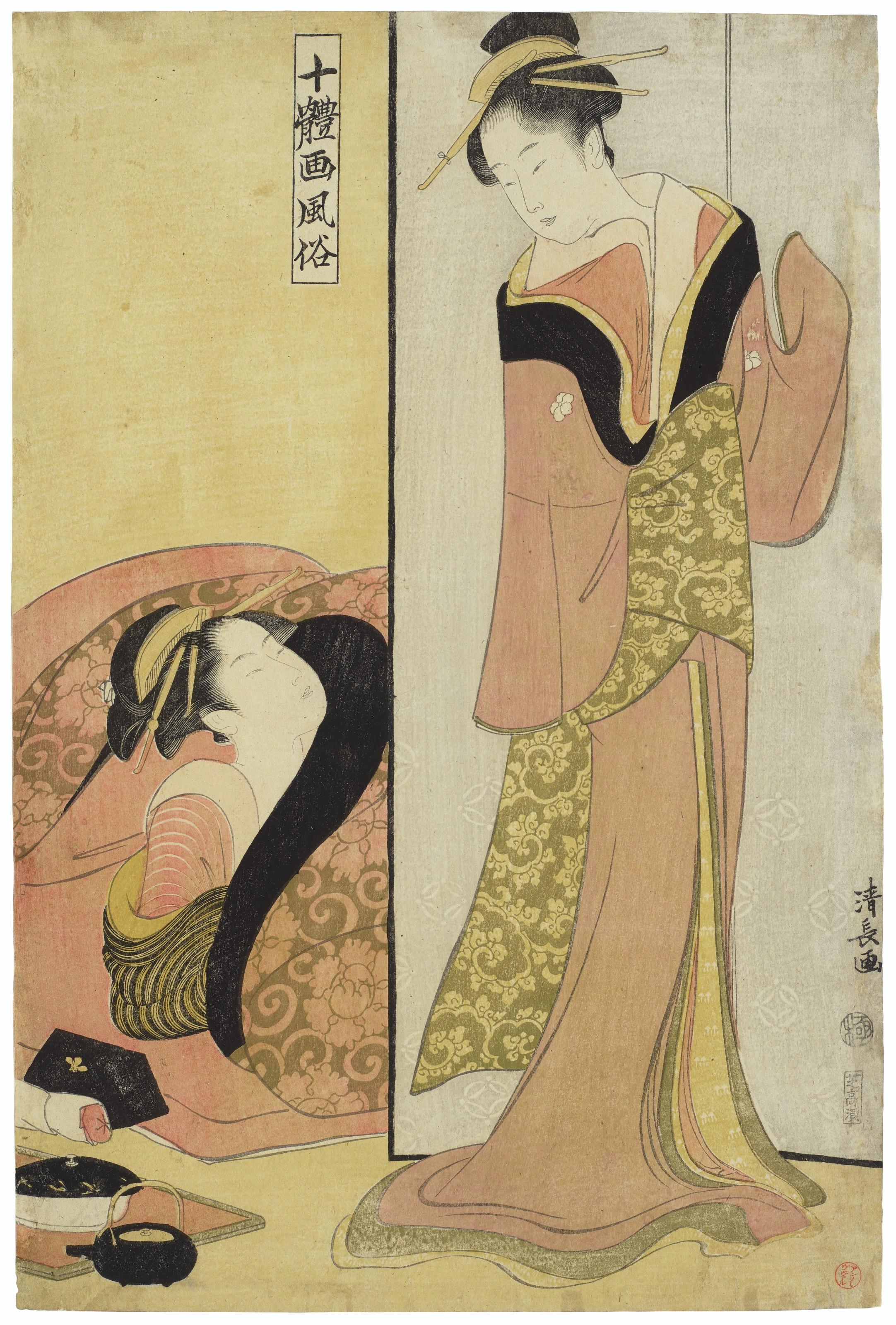 Torii Kiyonaga - Beauties By A Floor Screen