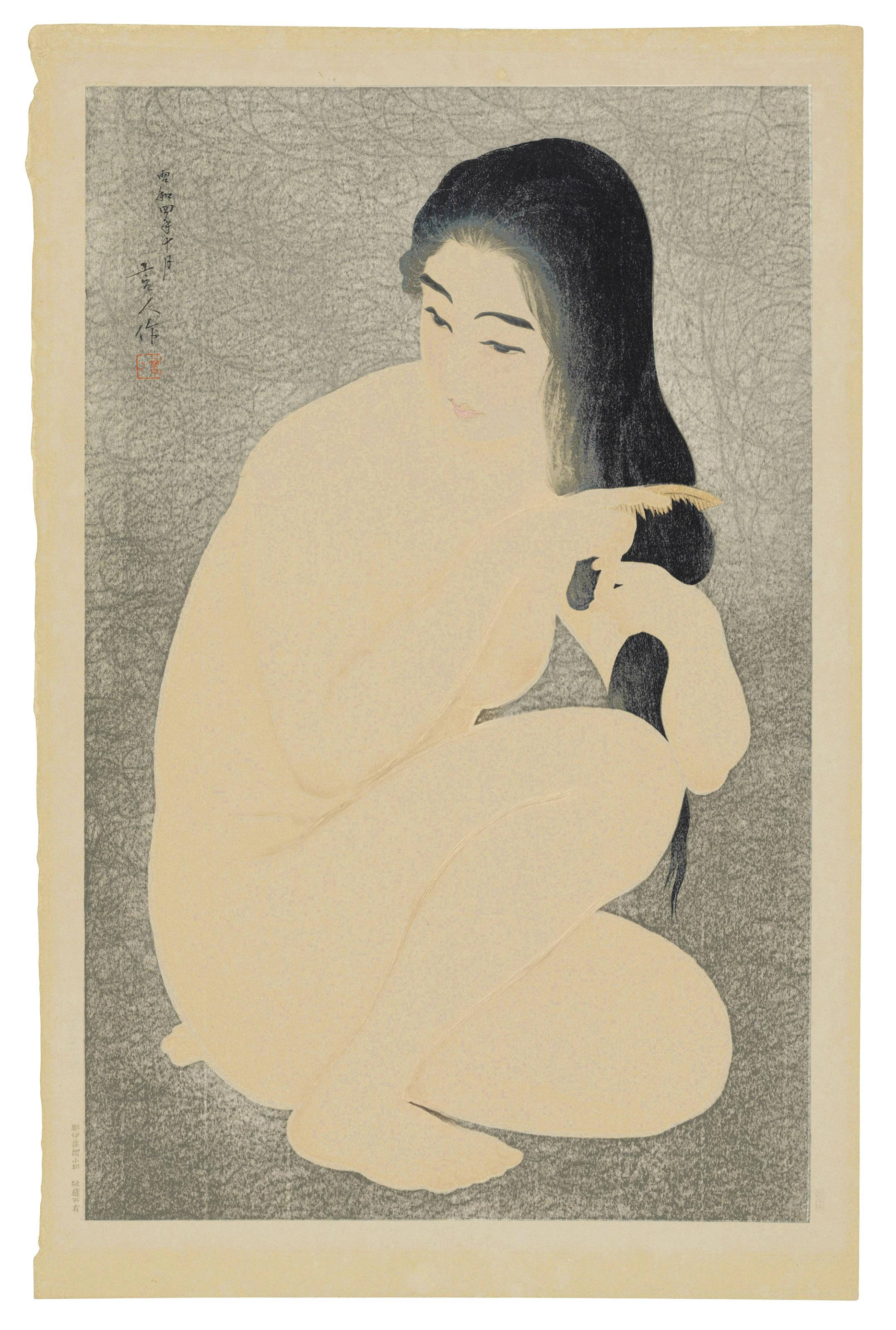 Torii Kotondo - Combing Hair (Kamisuki)