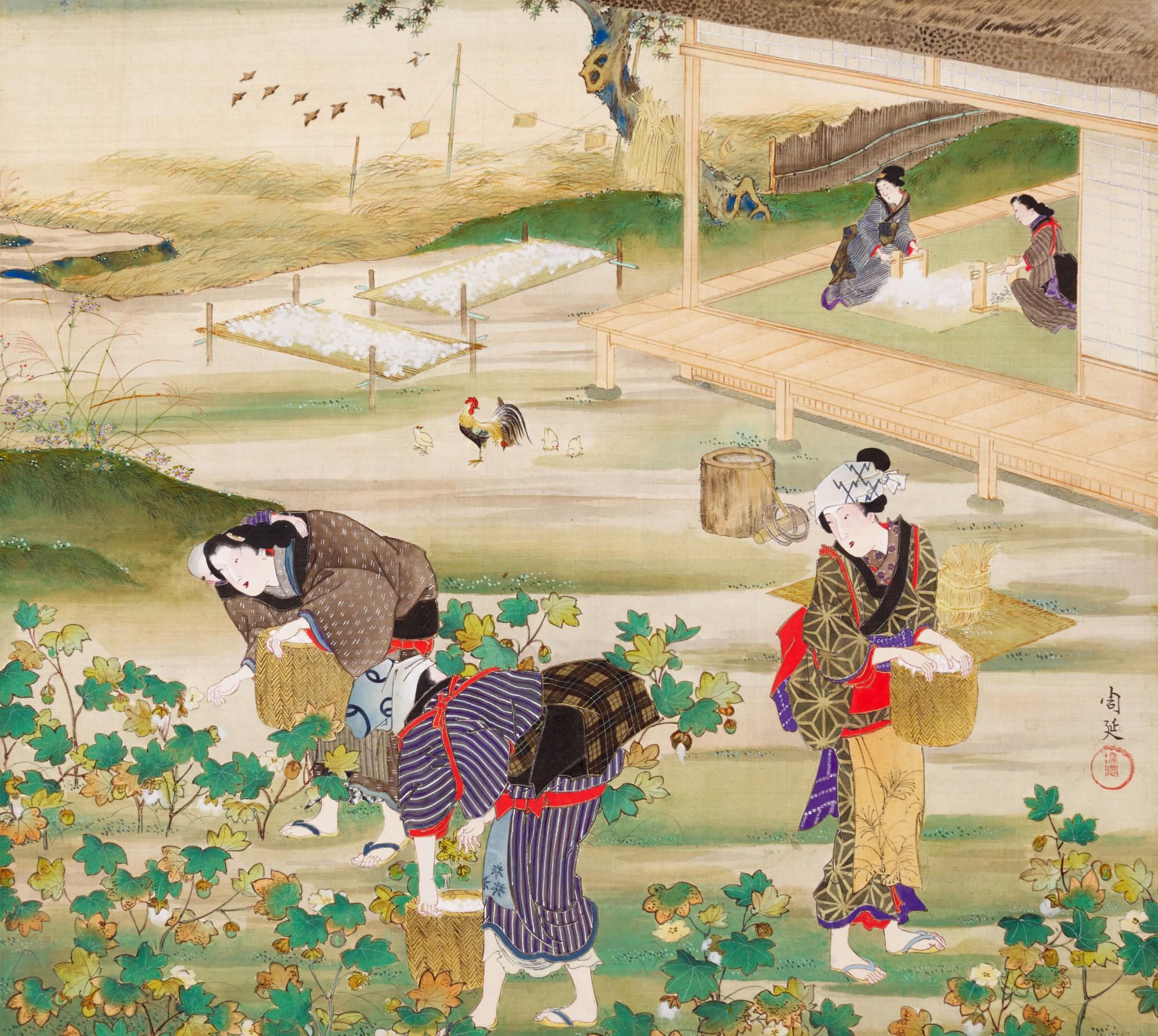 Toyohara Chikanobu - Scenes of beauties and farm life