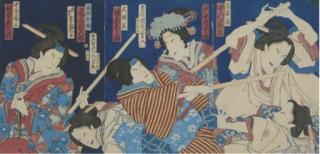Toyohara Kunichika - A Group of Six Framed Japanese Prints And A Framed Triptych