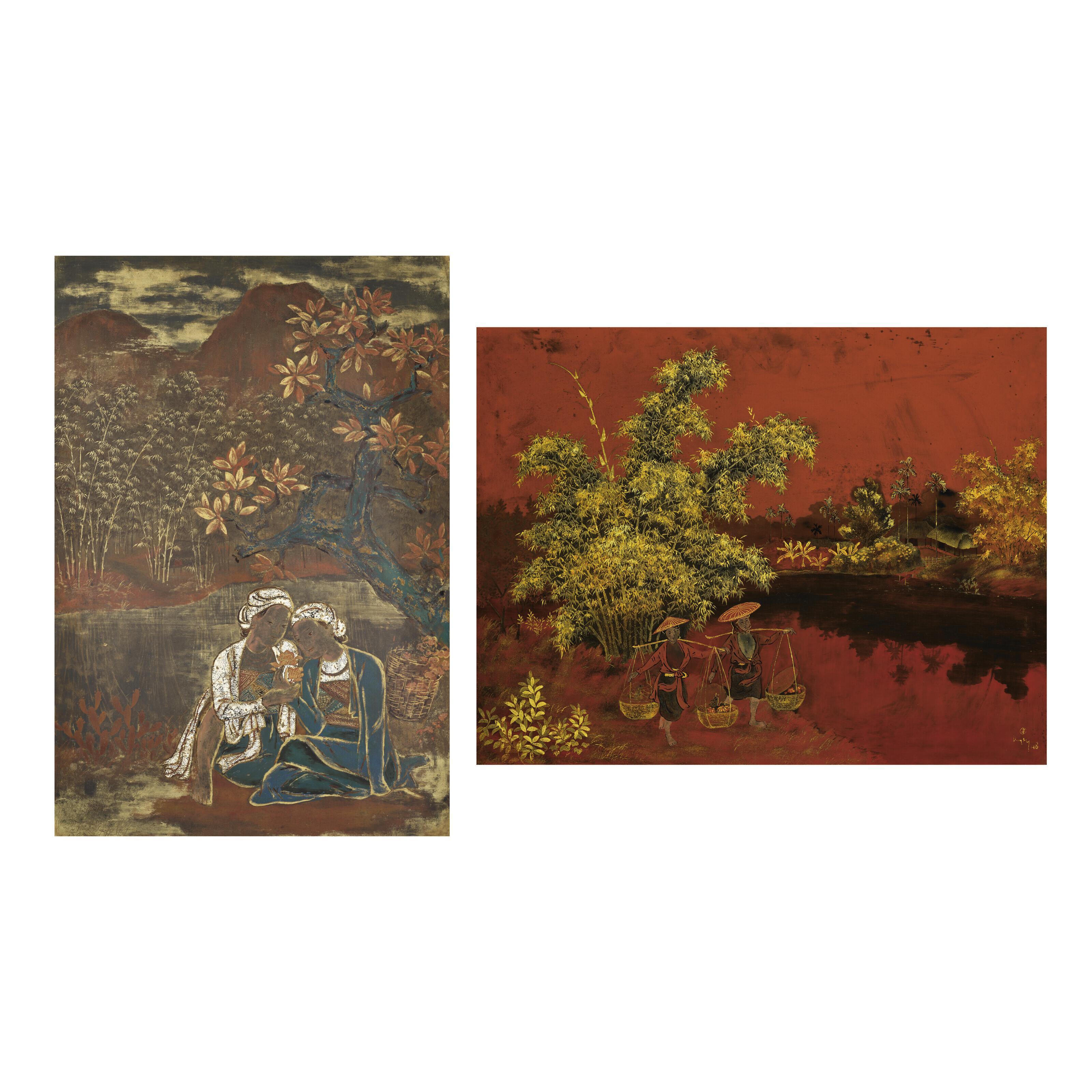 Tran Phuc Duyen - Les cueilleuses de la moyenne région au Tonkin (The Pickers of the Middle Region in Tonkin) ; Le chemin du marché (The Way to the Market)