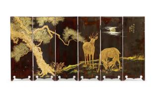 Tran Van Ha - Petit Paravent Pliable Double Face Six Pans (Small Folding Double-Sided, Six Panelled Screen)