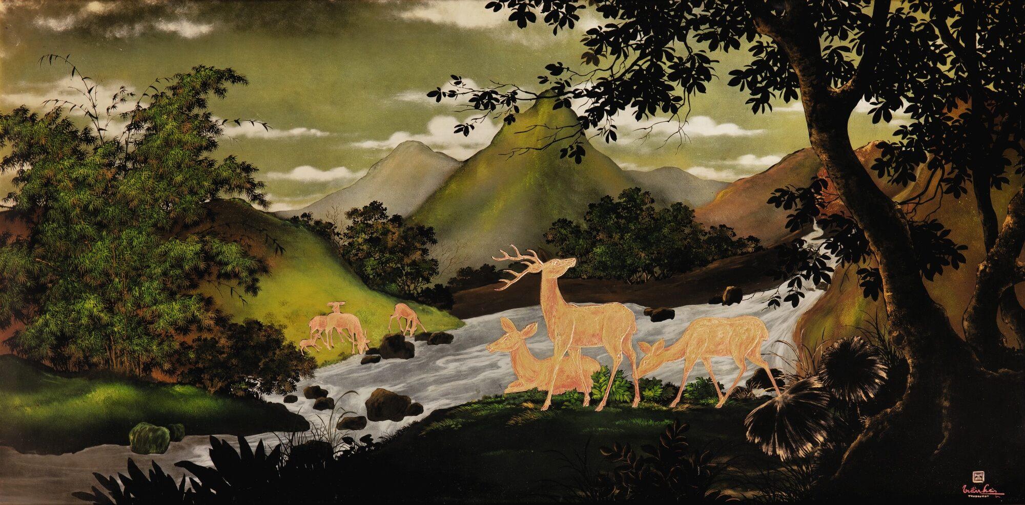 Tran Van Ha - Stags And Does In A Mountain Landscape