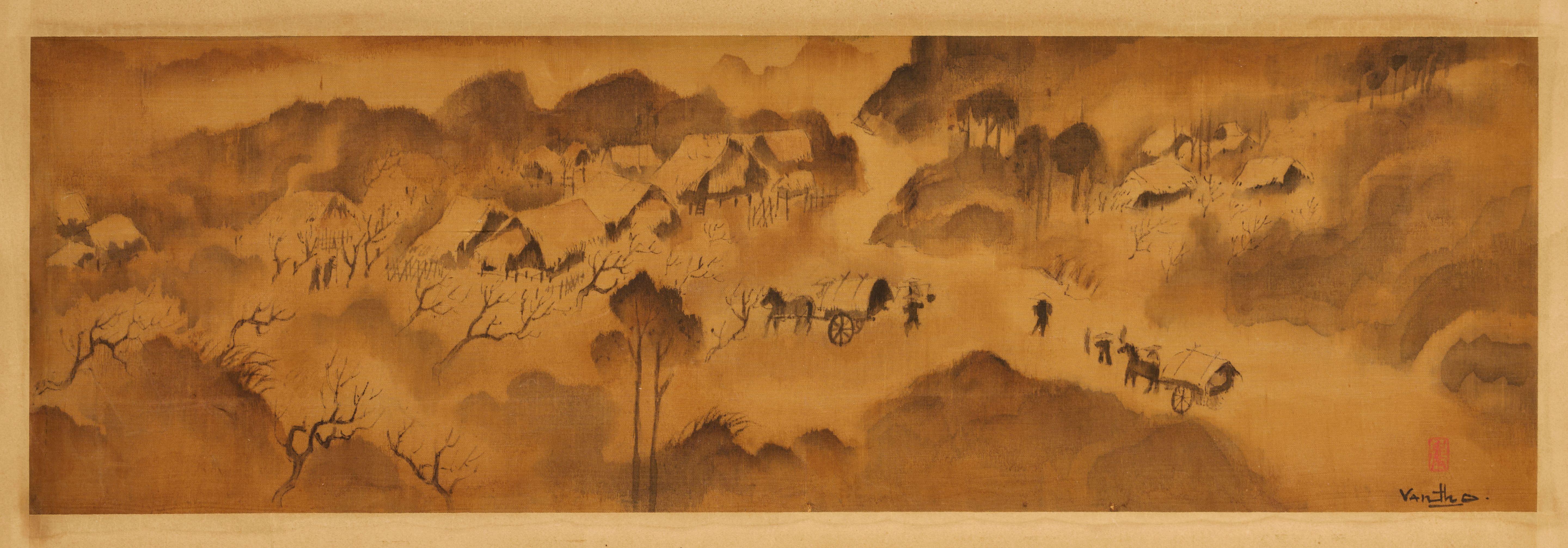 Tran Van Tho - Paysage montagneux avec personnages