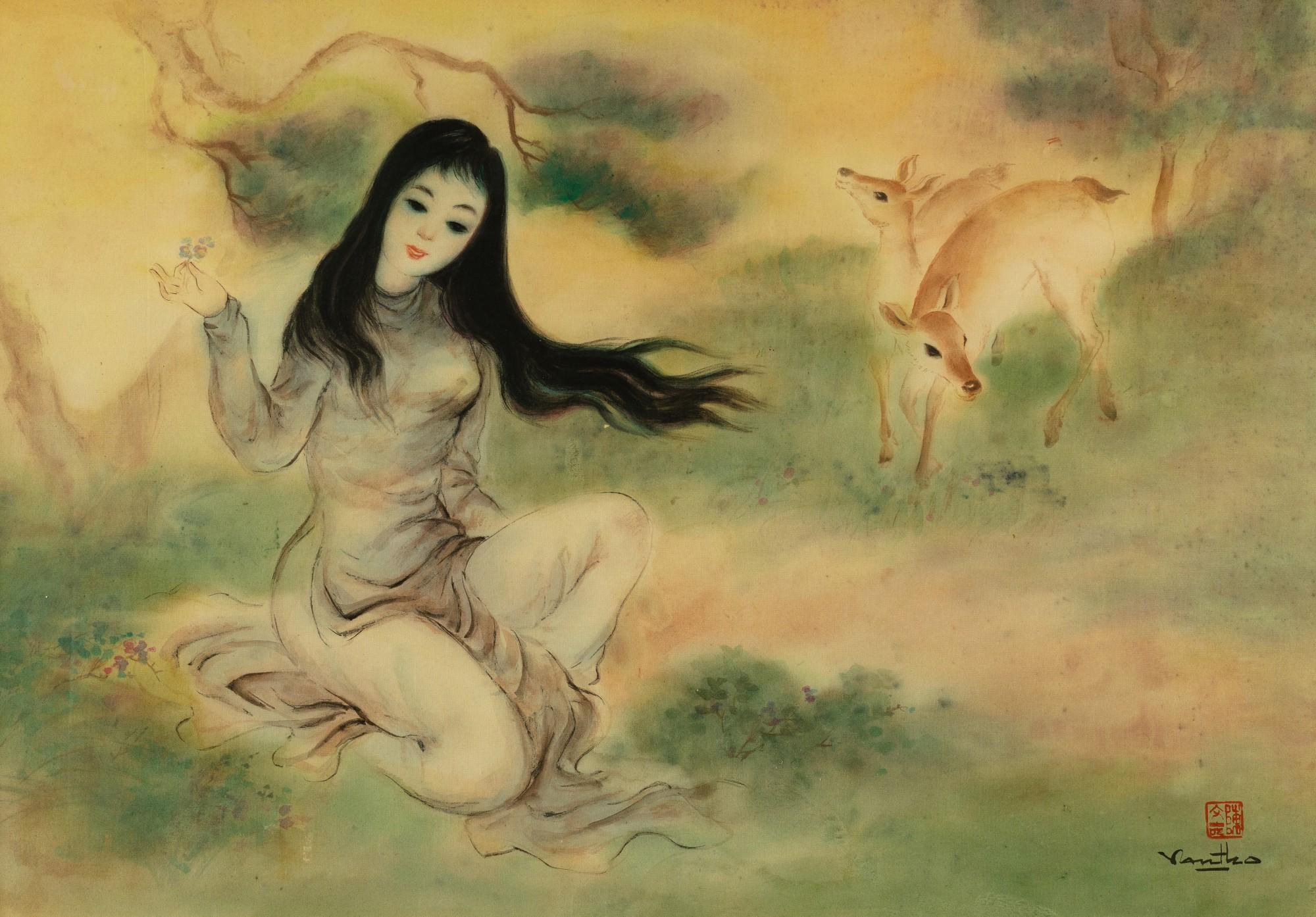 Tran Van Tho - Young woman and deers