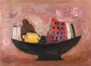 Trento Longaretti - Natura morta con fruttiera nera