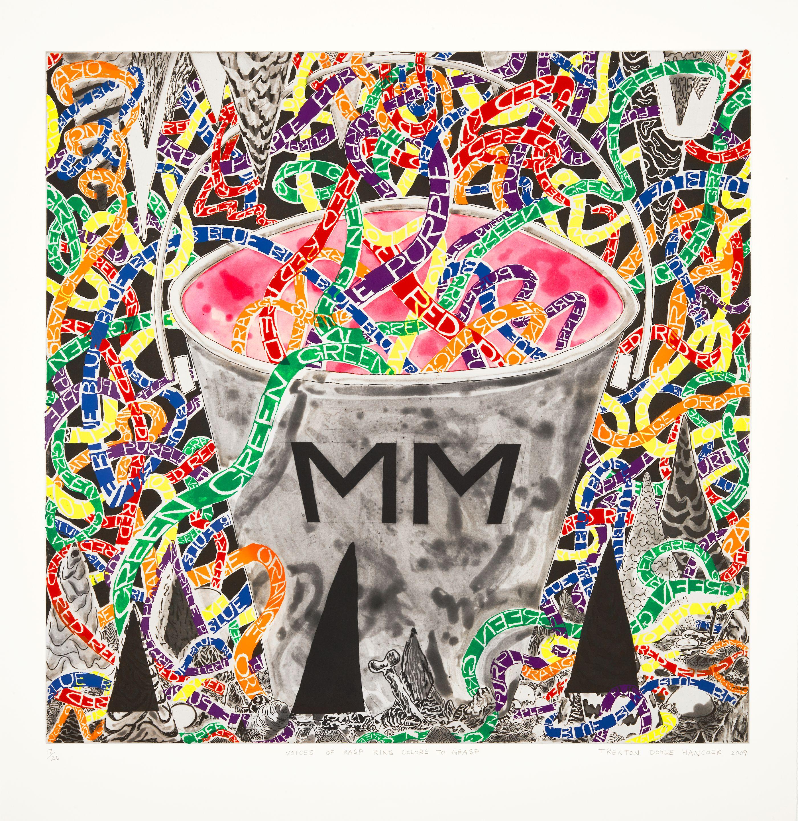 Trenton Doyle Hancock - The Greatest Love of All; Pitch Snow in Terrible Sheets; Voice of Rasp Ring Colors to Grasp; Pull; A Tidy Sum. Merciless is He (The Year series, Set of Five), 2009