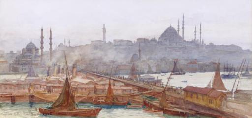 Tristram Ellis - A View of the Galata Bridge, Yemi Cami, Beyazit Tower and Süleymaniye Mosque, Constantinople