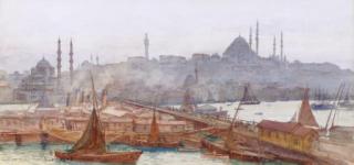 Tristram Ellis - A View of the Galata Bridge, Yemi Cami, Beyazit Tower and Süleymaniye Mosque, Constantinople