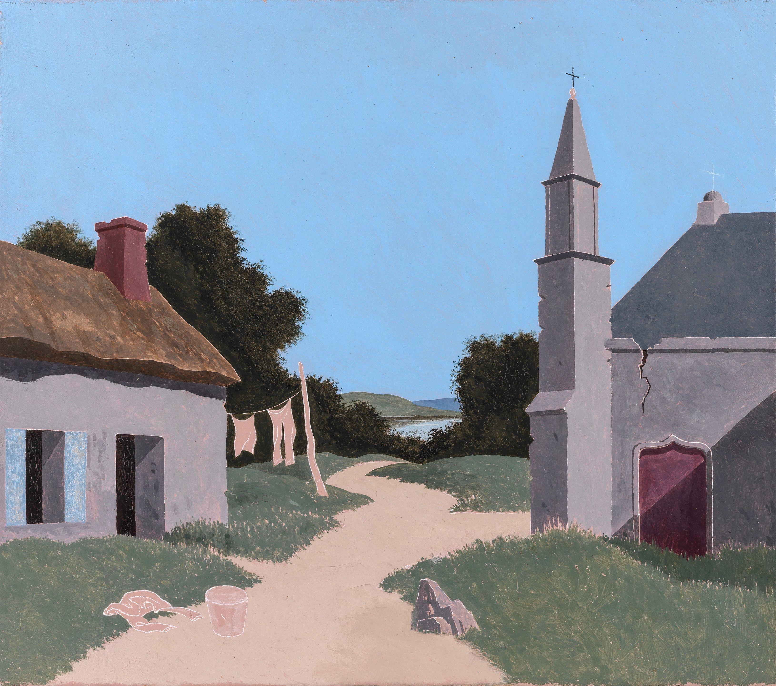 Tristram Hillier R.A. - Village with Clothesline