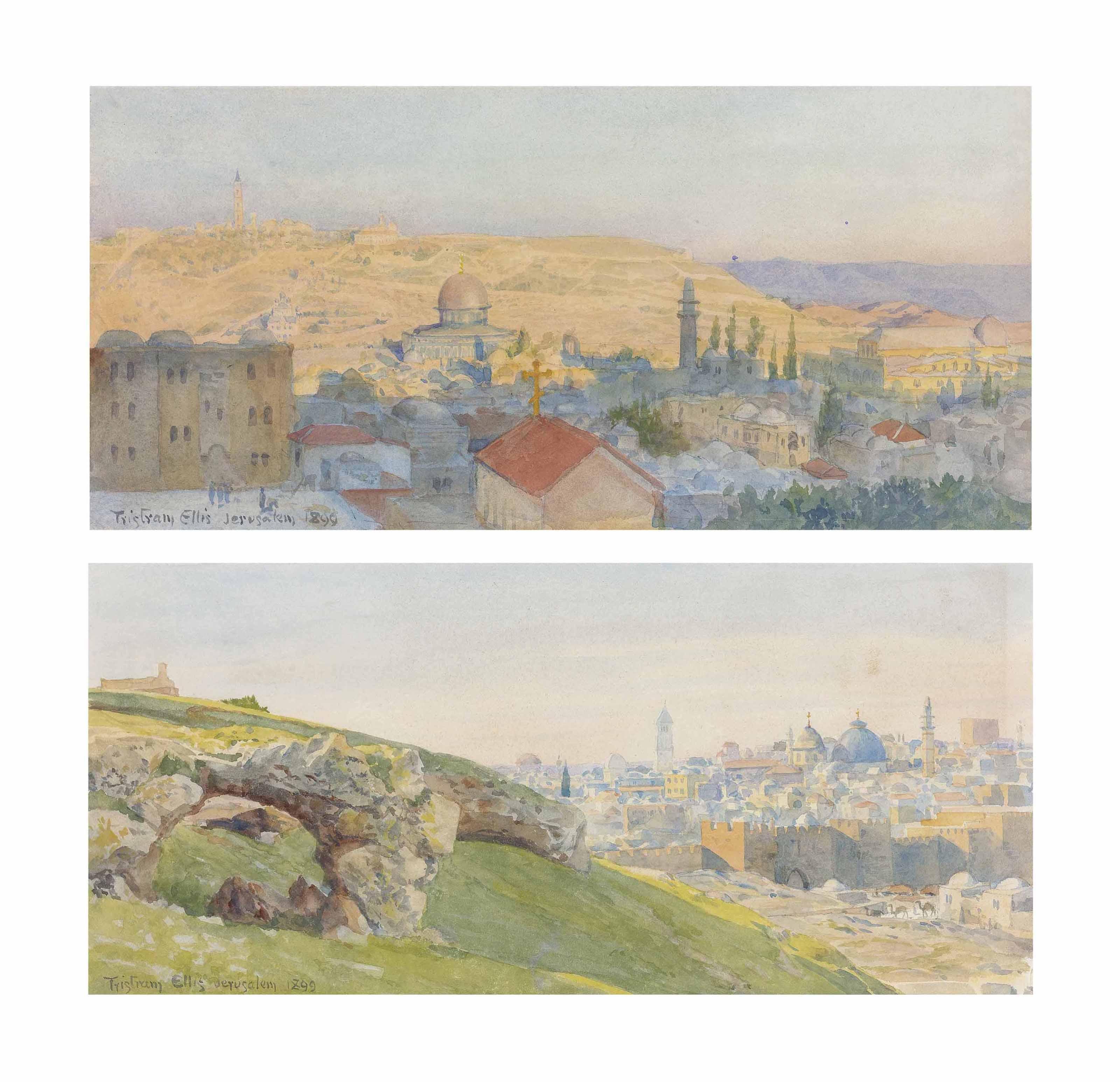 Tristram James Ellis - Jerusalem with the Church of the Holy Sepulchre; and Jerusalem with the Dome of the Rock
