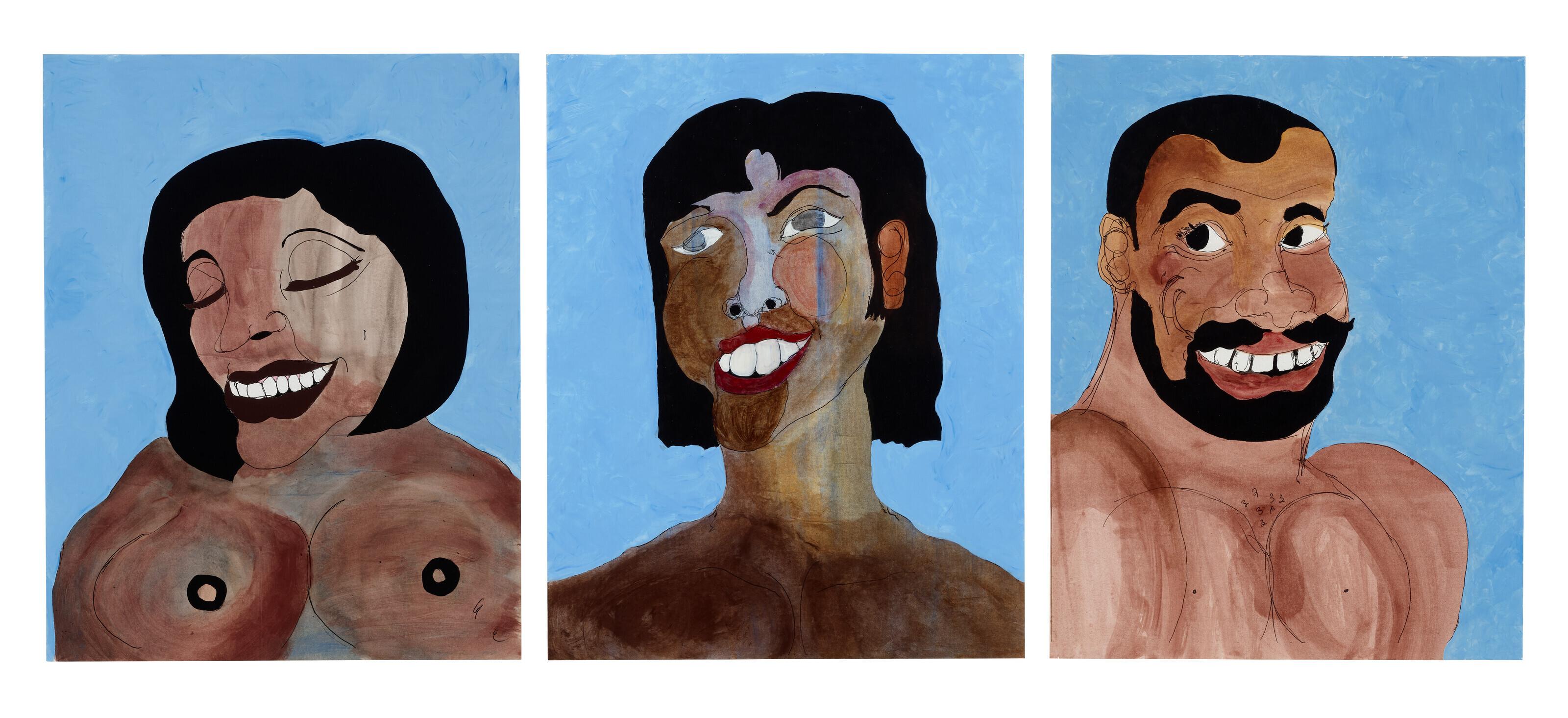 Tschabalala Self - Black Joy 8 - Chocolate Lady with Pretty Teeth; Black Joy 9 - Long Neck; Black Joy 10 - Goodman