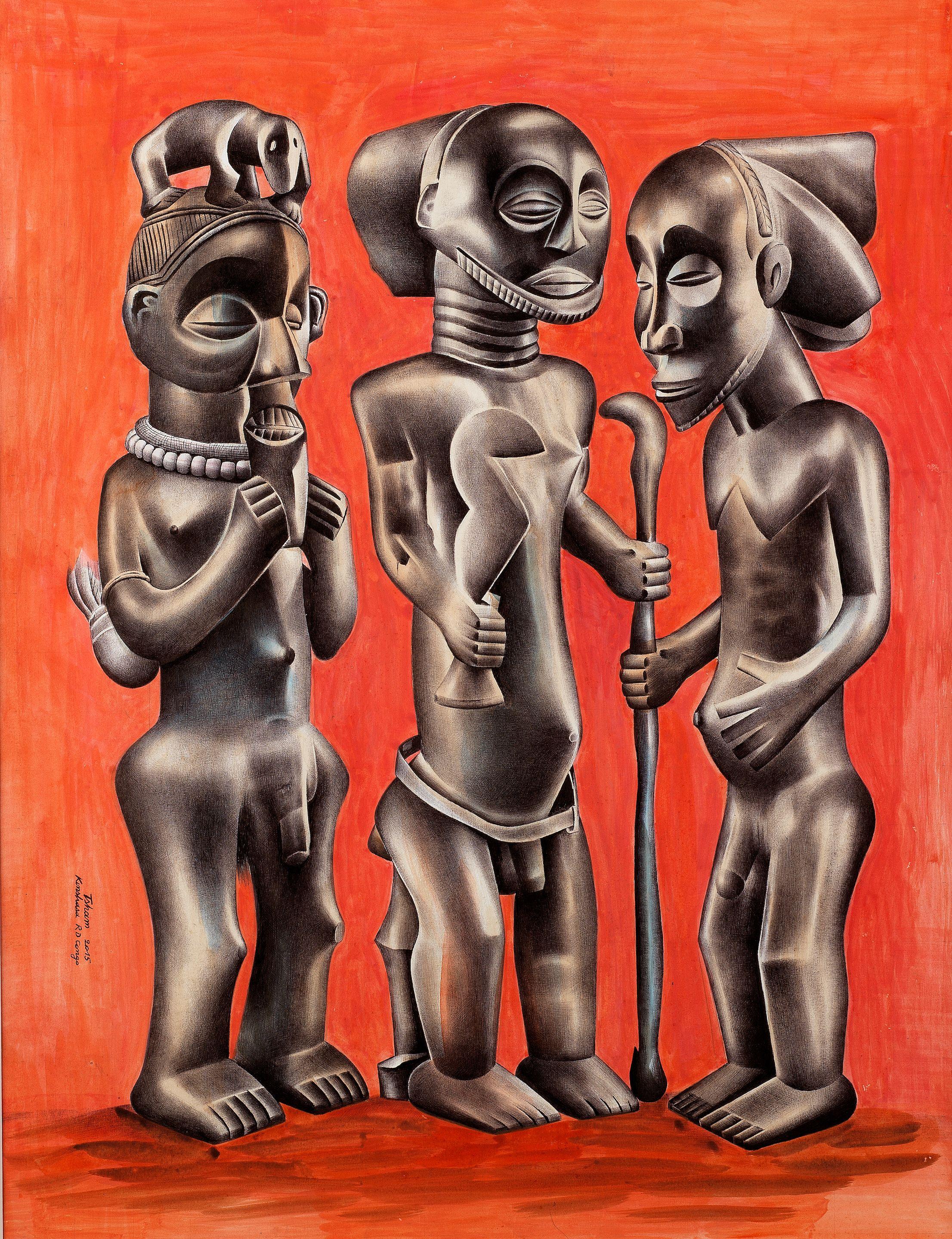 Tsham Mateng - A study of three wooden figures