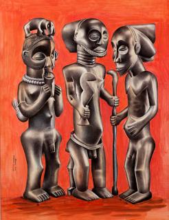 Tsham Mateng - A study of three wooden figures