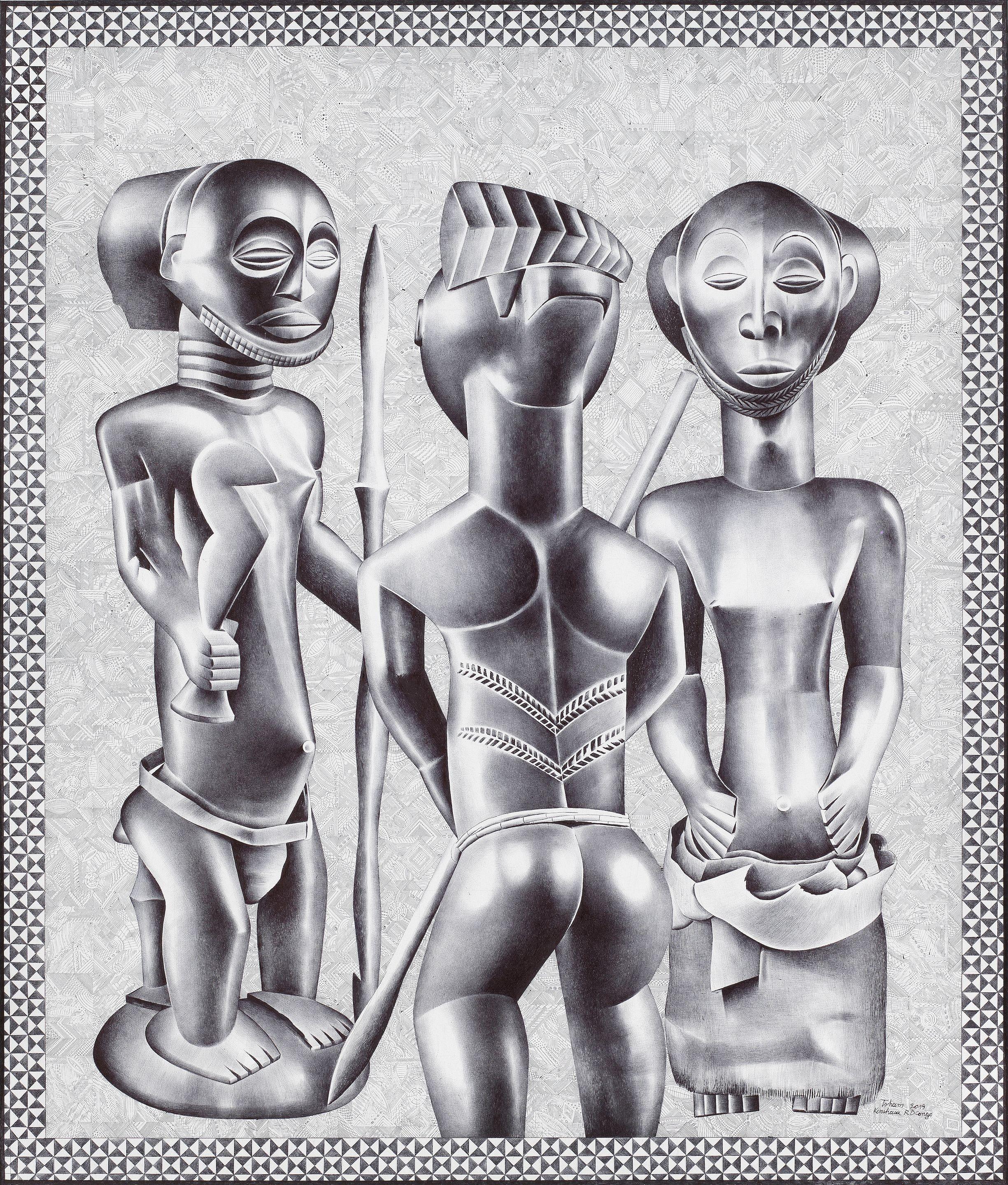 Tsham Mateng - Study of three wooden figures