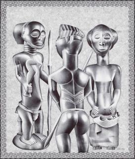 Tsham Mateng - Study of three wooden figures
