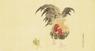 Tsubaki Chinzan - Rooster and praying mantis