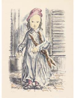 Tsuguharu Foujita - Girl with baguettes and a bottle