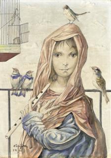 Tsuguharu Foujita - La charmeuse d\'oiseaux