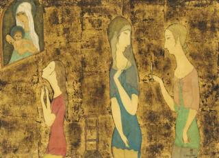 Tsuguharu Foujita - La Vierge Et Trois Dames
