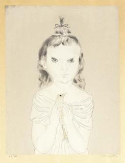 Tsuguharu Foujita - Petite fille à l\'oiseau (B. 29.64)