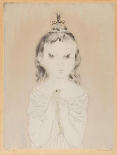 Tsuguharu Foujita - Petite fille à l’oiseau.